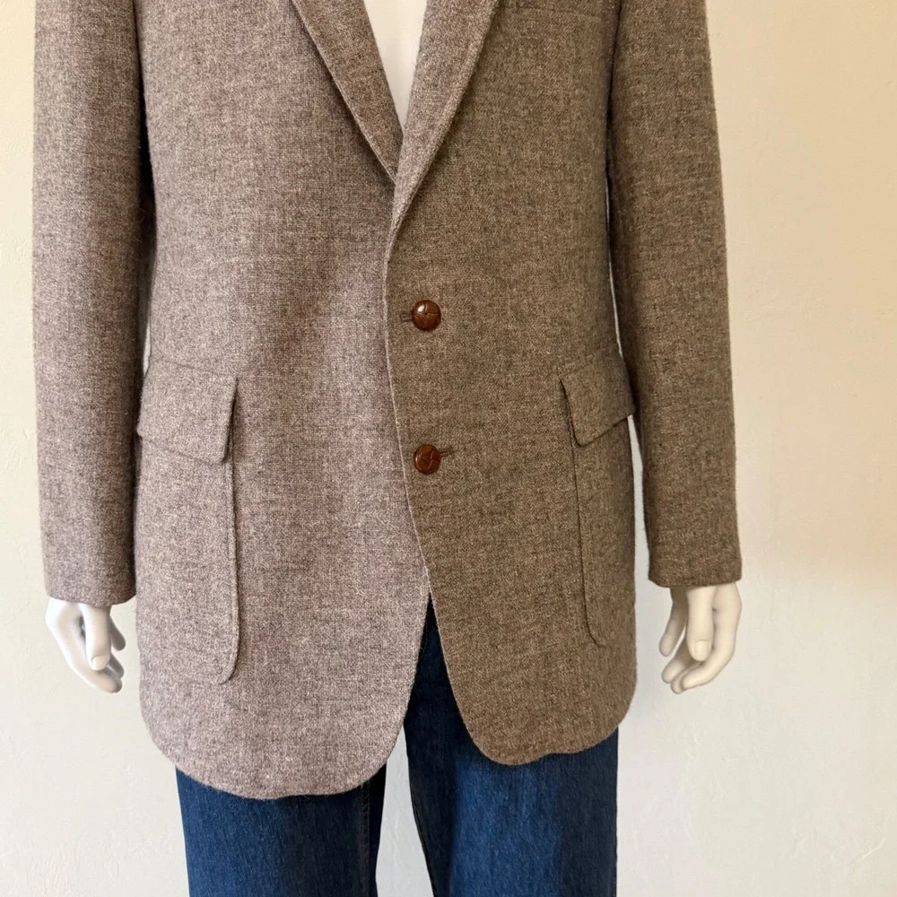 Rare Vintage Levis Mens Brown Tweed 100% Wool Blazer‎ with Leather Buttons 42R
